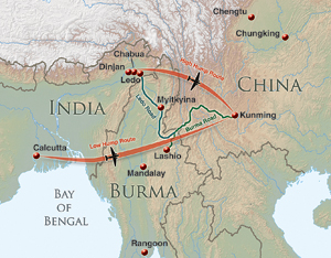 Map of the northern and southern routes from India to China